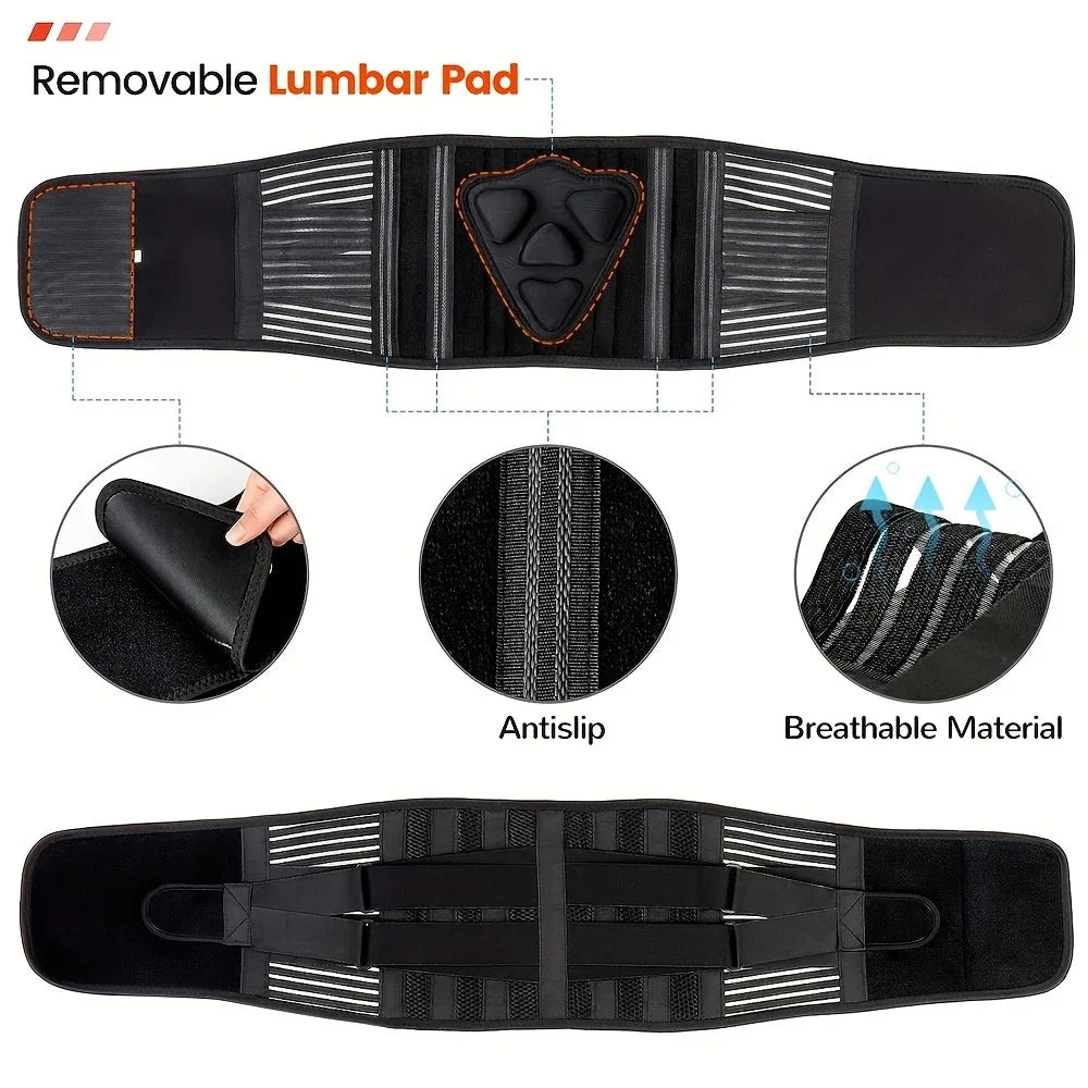 Back Brace with Lumbar Pad,6 Flexible Support,Back Brace for Men Lower Back,Lightweight Back Brace for Lower Back Pain