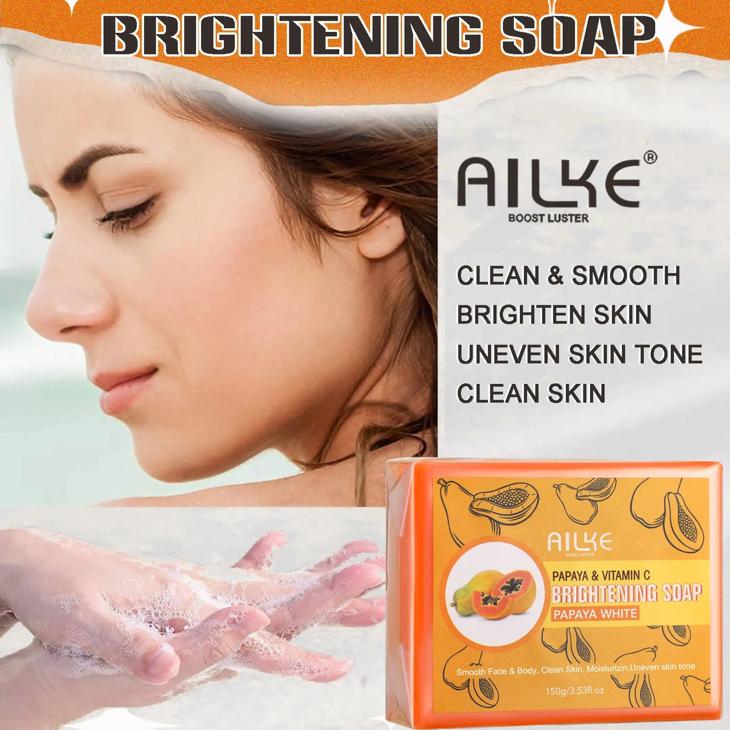 AILKE Skin Brightening Soap -Organic Papaya Soap For Radiant Skin, Clean Stains, Improves Dull Skin, For Face & Body & Hands