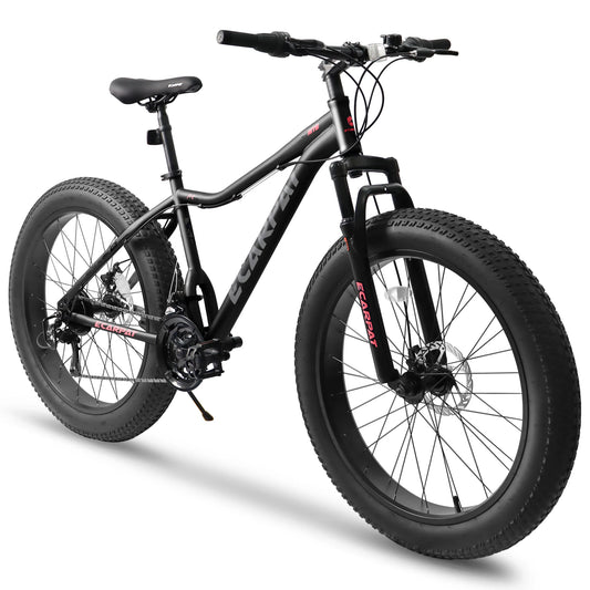 Ecarpat 26 Inch Mountain Bike with 4 Inch Wide Fat Tires and 21 Speed for Men and Women Steel Frame Disc Brake