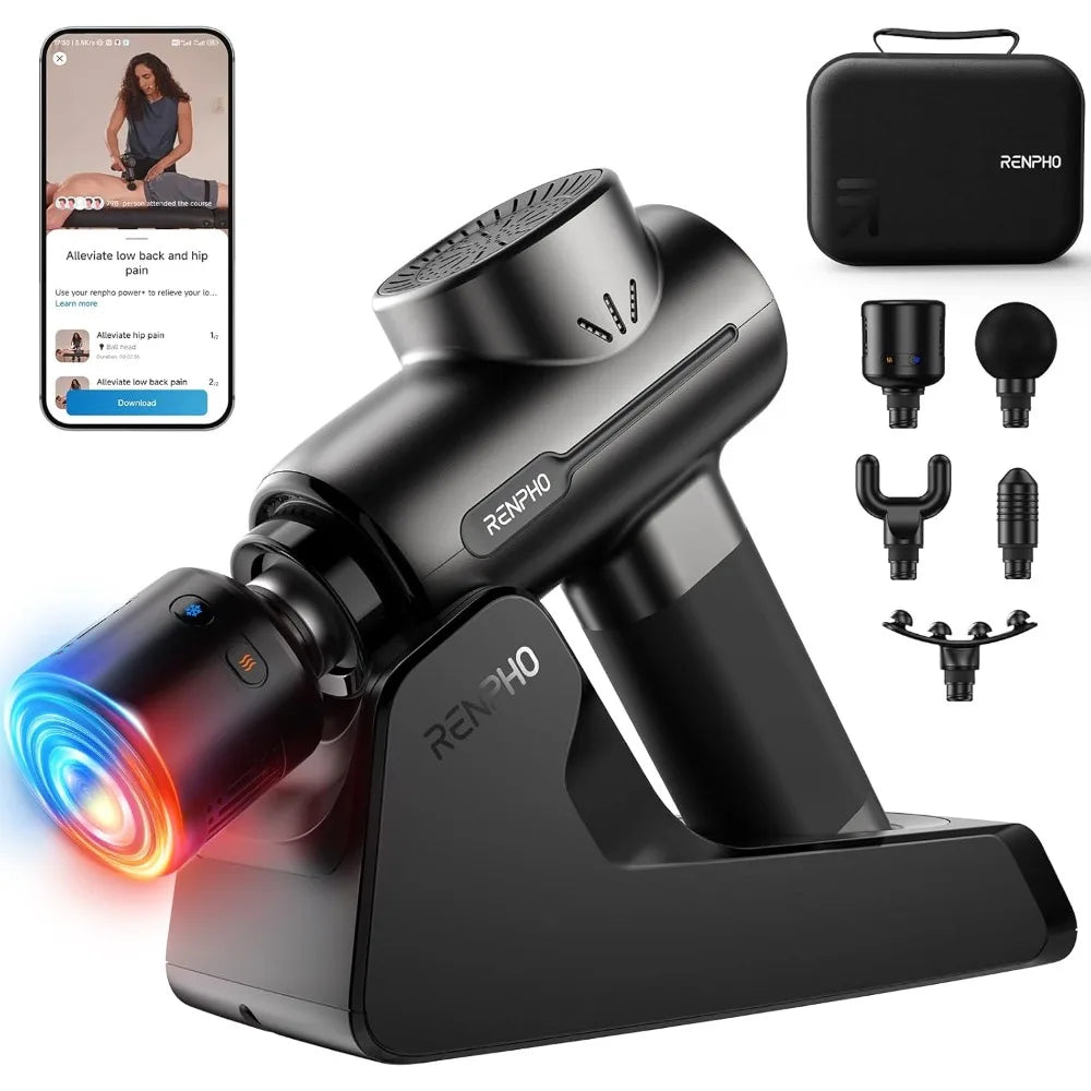 Massage gun with hot and cold, deep tissue percussion muscle massage gun portable Bluetooth and charging stand
