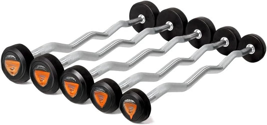 Pre-Loaded Weights EZ Curl Solid Steel Barbells, Weighted Bar for Weightlifting Exercise, Bodybuilding, Strength Training