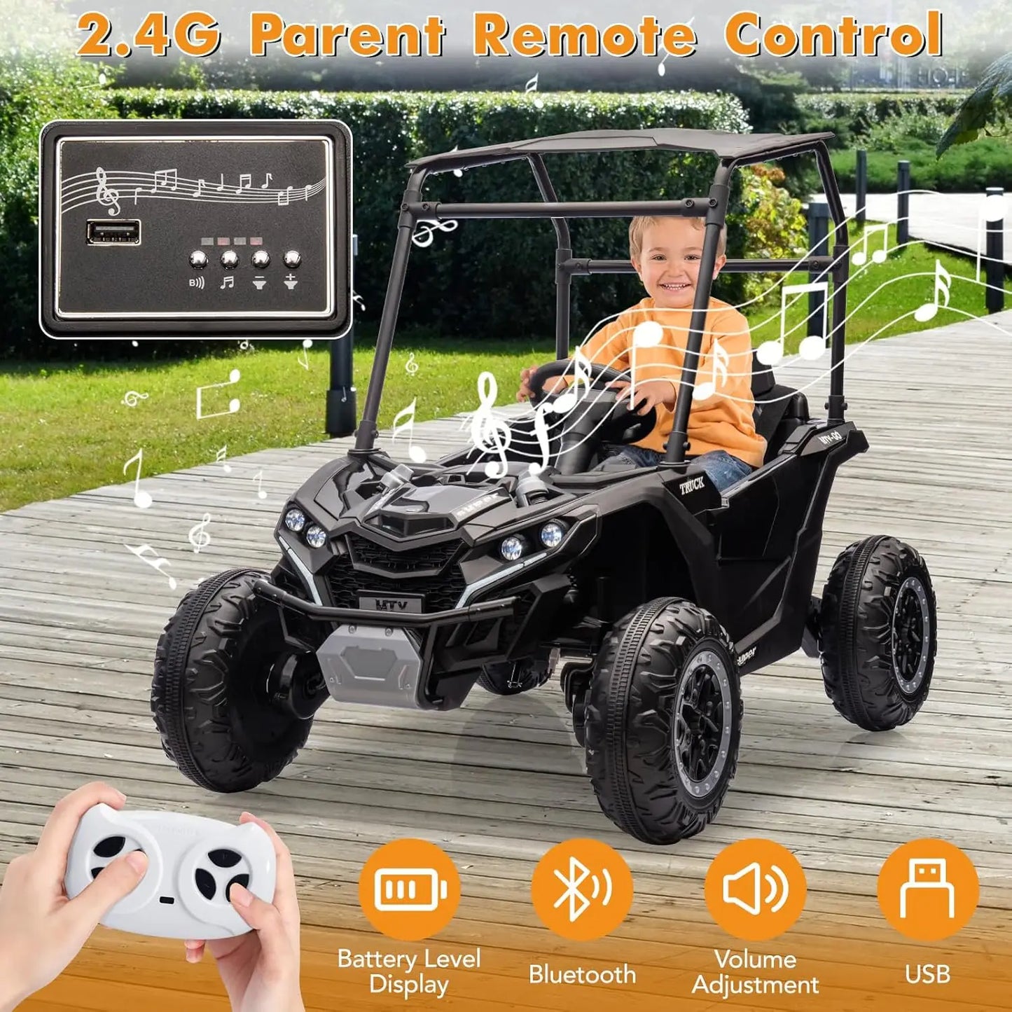 124V Ride on Cars for Kids,Kids Electric Vehicles UTV with Remote Control, Safety Belt, Horn,Music, and Lights, 3 Speeds