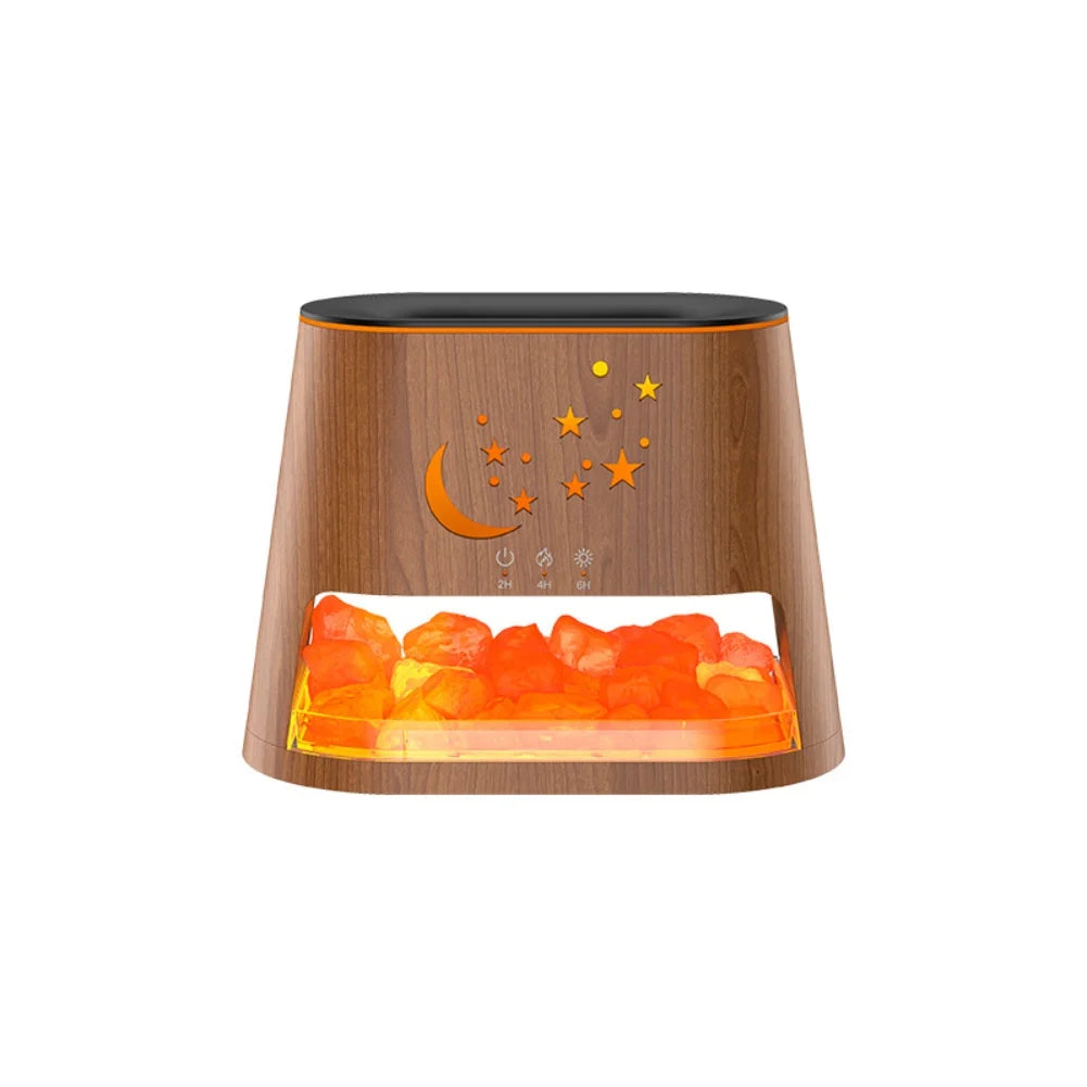 Salt Stone Lamp Humidifier with Flame Effect and Timer Combining Air Purification and Aromatherapy in a Quiet Device