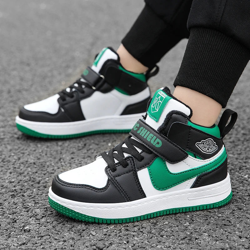 Children's Sports Shoes 2024 Autumn New Fashion and Fashionable Casual Shoes Soft Sole Anti Slip High Top Trend Board Shoes