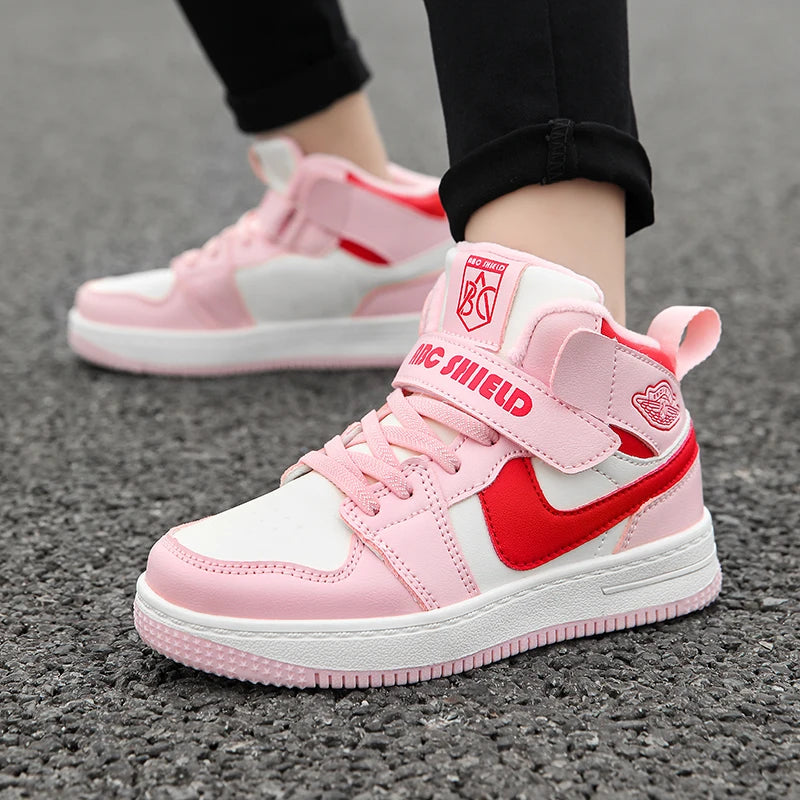 Children's Sports Shoes 2024 Autumn New Fashion and Fashionable Casual Shoes Soft Sole Anti Slip High Top Trend Board Shoes