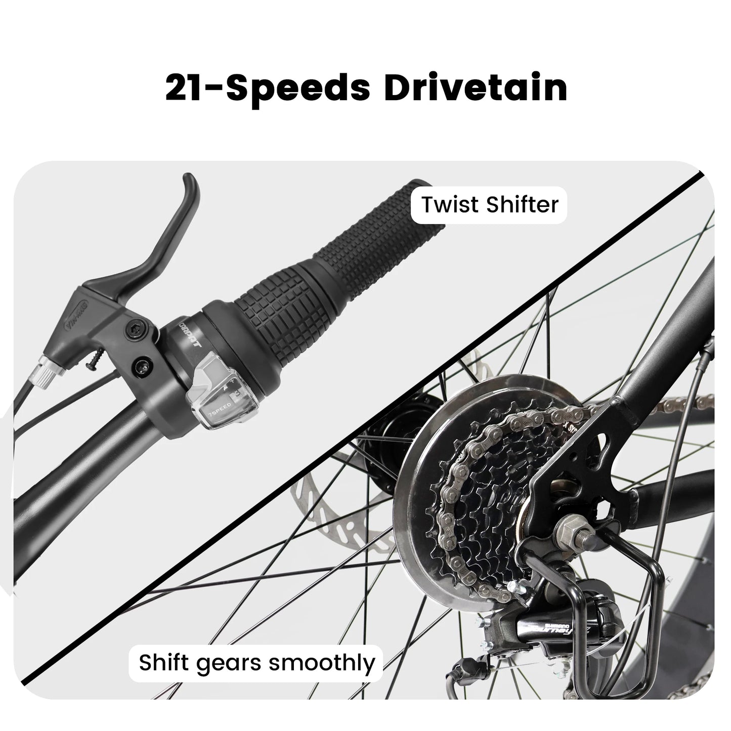 Ecarpat 26 Inch Mountain Bike with 4 Inch Wide Fat Tires and 21 Speed for Men and Women Steel Frame Disc Brake