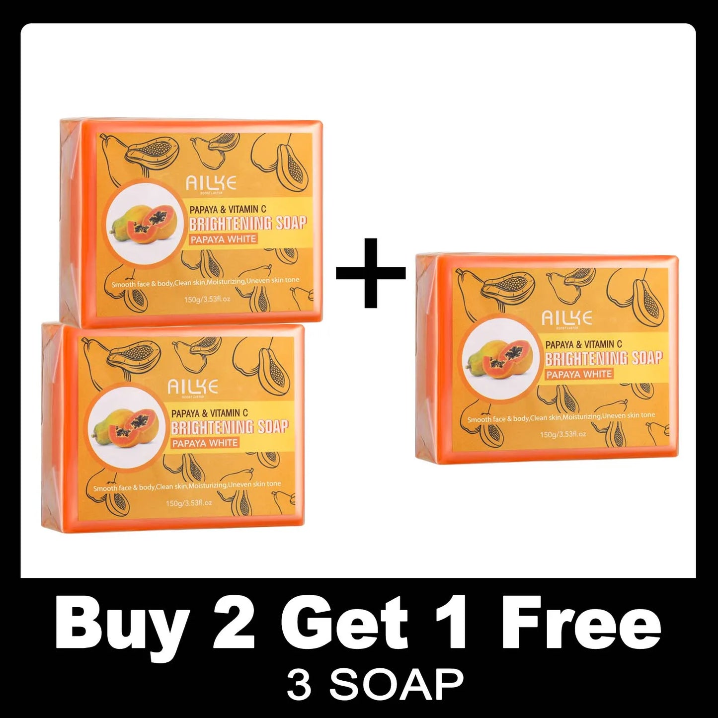 AILKE Skin Brightening Soap -Organic Papaya Soap For Radiant Skin, Clean Stains, Improves Dull Skin, For Face & Body & Hands