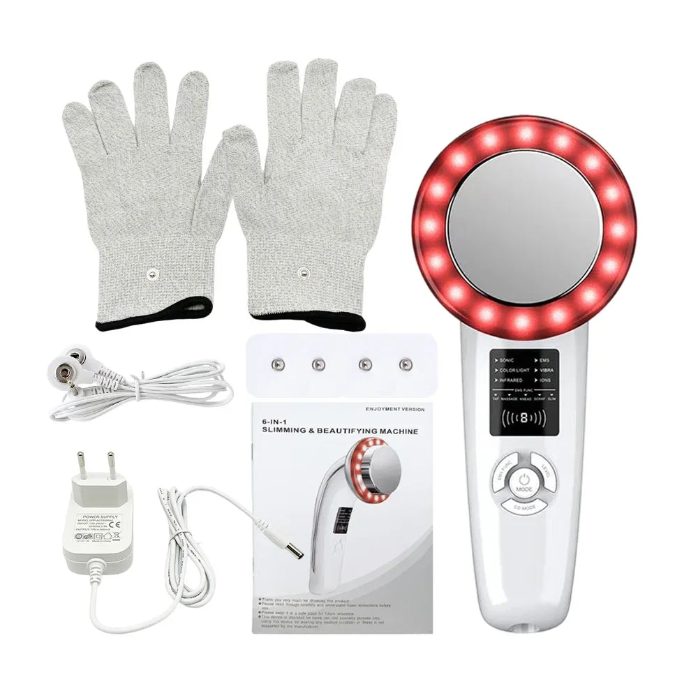 6 in1 EMS Ultrasound Cavitation Galvanic Ultrasound Body Massager Face Lifting Machine Infrared Therapy Facial Skin Care Tools