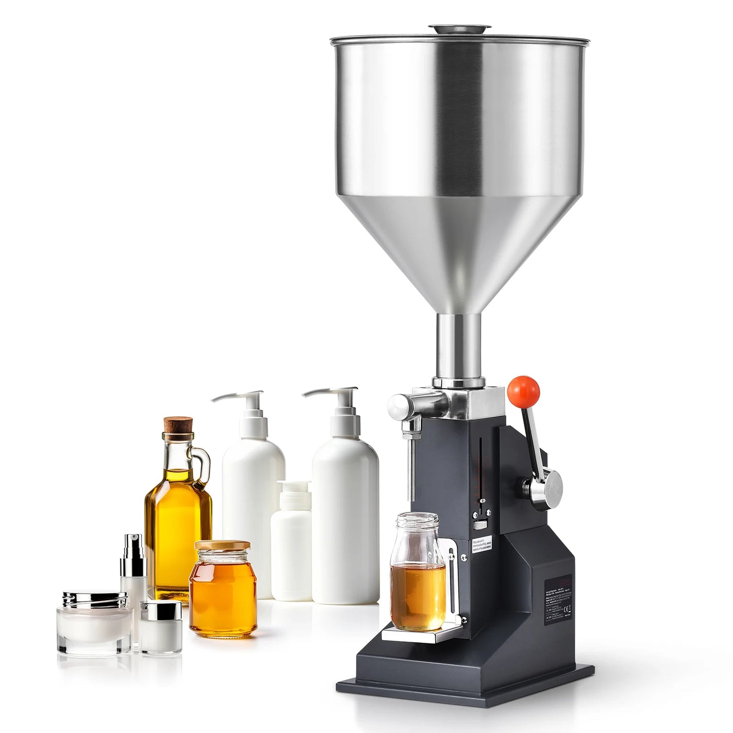 SucceBuy 5-100ml Manual Paste Liquid Filling Machine Stainless Steel Adjustable Bottle Filler with Hopper for Water Oil Honey