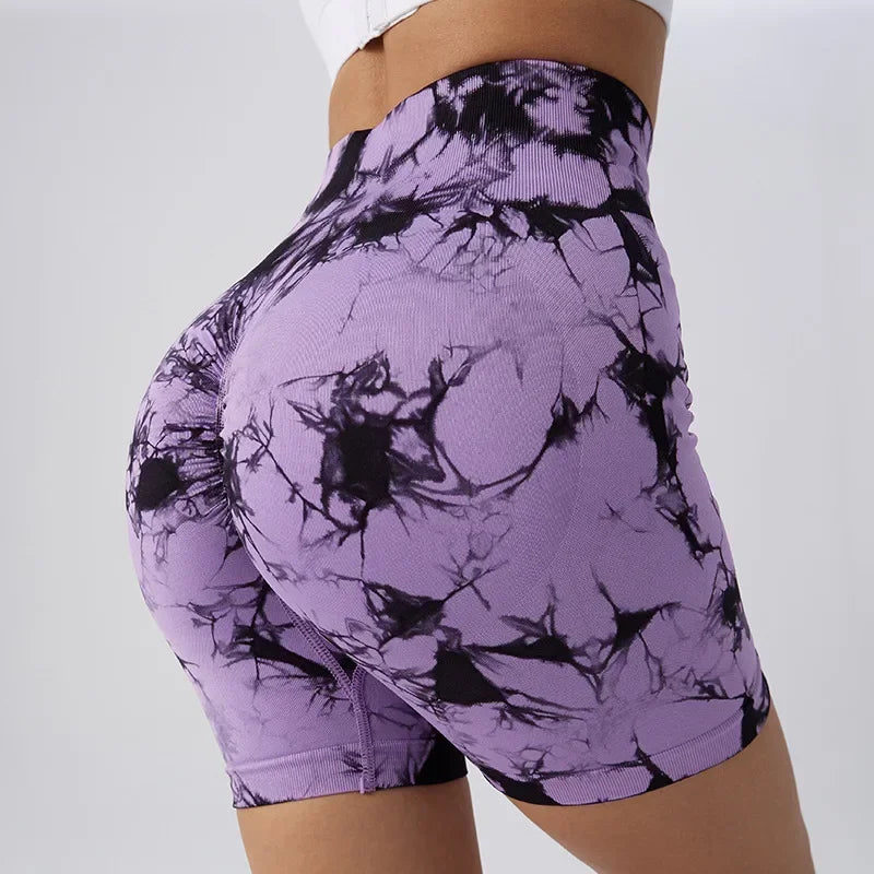 Tie-Dye Yoga Shorts for Women High Elastic Gym Shorts Push Up Sports Shorts Running Workout Fitness Women Short Sports Leggings