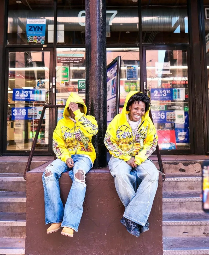 New Hip-hop Trendy Y2K Streetwear American Retro Letter Print Oversized Sweatshirt Men Harajuku Colorful Casual Hoodie Women