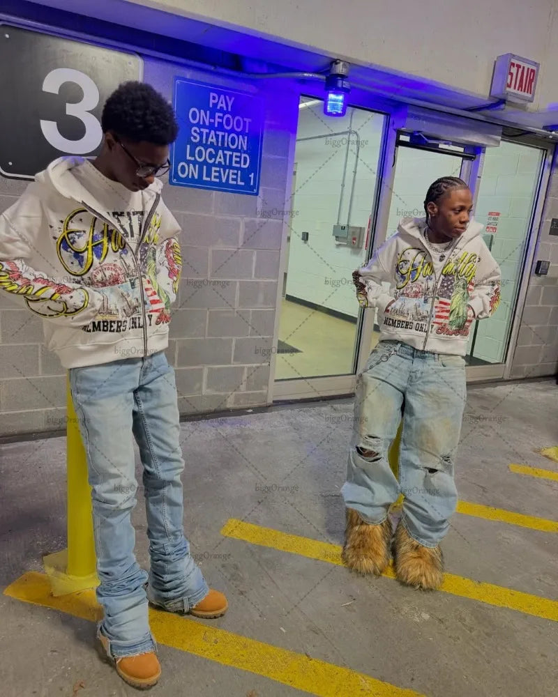 New Hip-hop Trendy Y2K Streetwear American Retro Letter Print Oversized Sweatshirt Men Harajuku Colorful Casual Hoodie Women