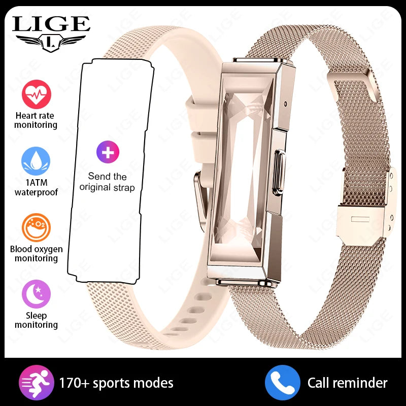 LIGE Luxury Crystal Smart Bracelet Men Women Waterproof Fitness Activity Tracker Heart Rate Sleep Monitor Pedometer Smart Watch