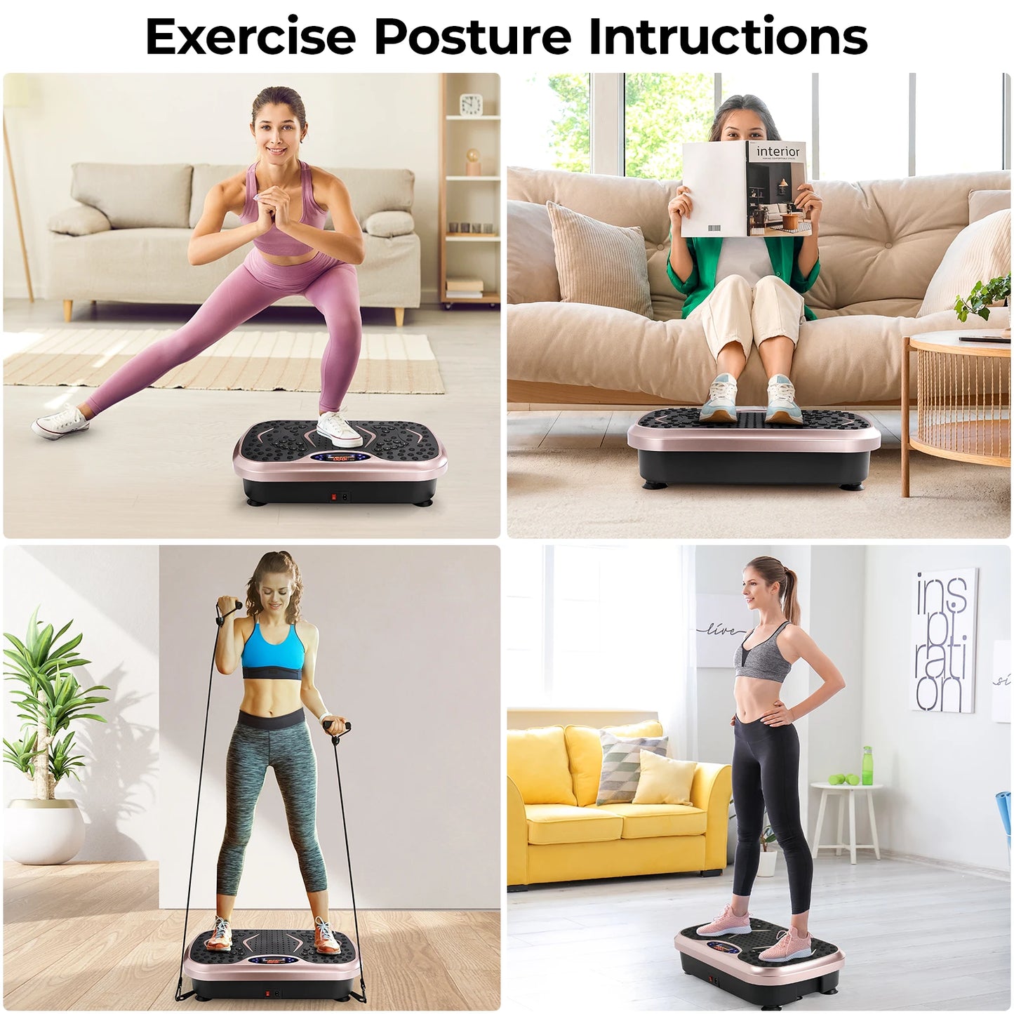 Vibration Plate Exercise Machine Whole Body Workout Fitness Platform with Loop Bands Home Training Equipment