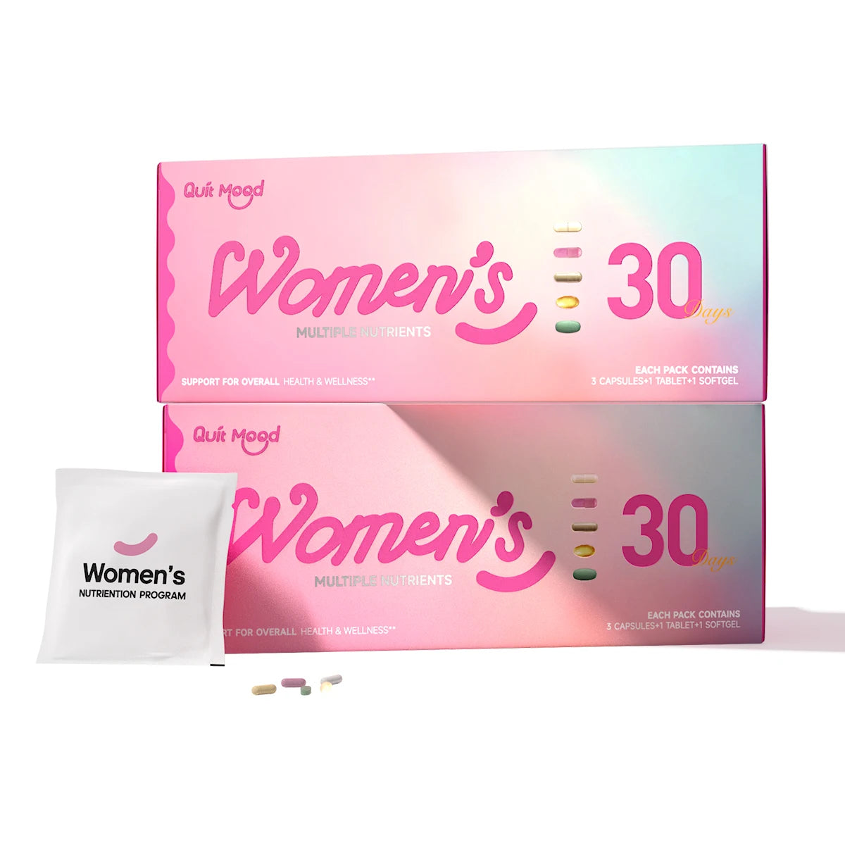 Quit mood-Women's 5-in-1 Daily Supplement | Multivitamin, Stress+Bone+Skin Support, Anti-aging | D3K2,NAD+ & Probiotics (30 Day)
