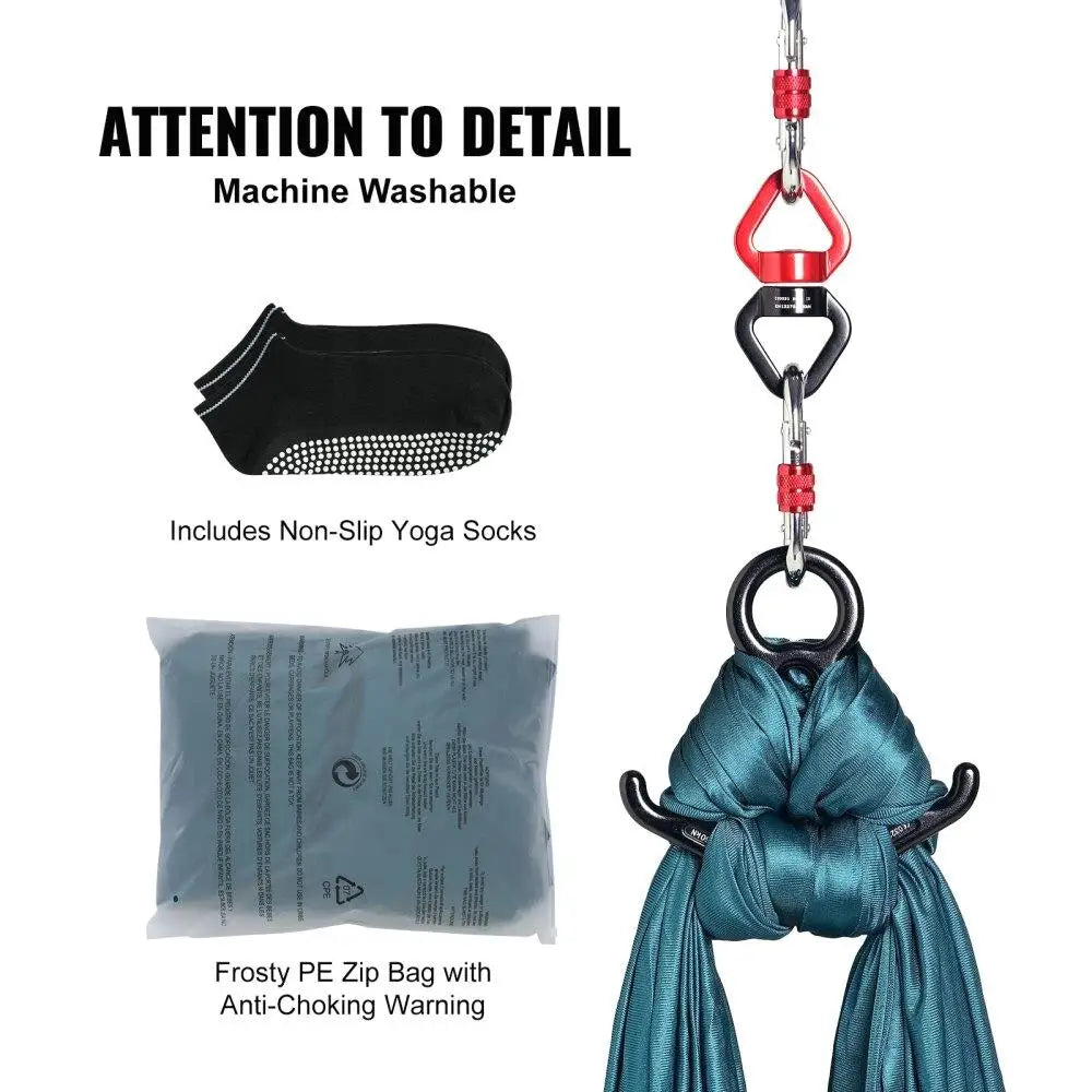 8.7 Yards Aerial Silk Yoga Swing Kit - 100gsm Nylon Hammock with Rigging Hardware & Setup Guide for all Levels Fitness, Green