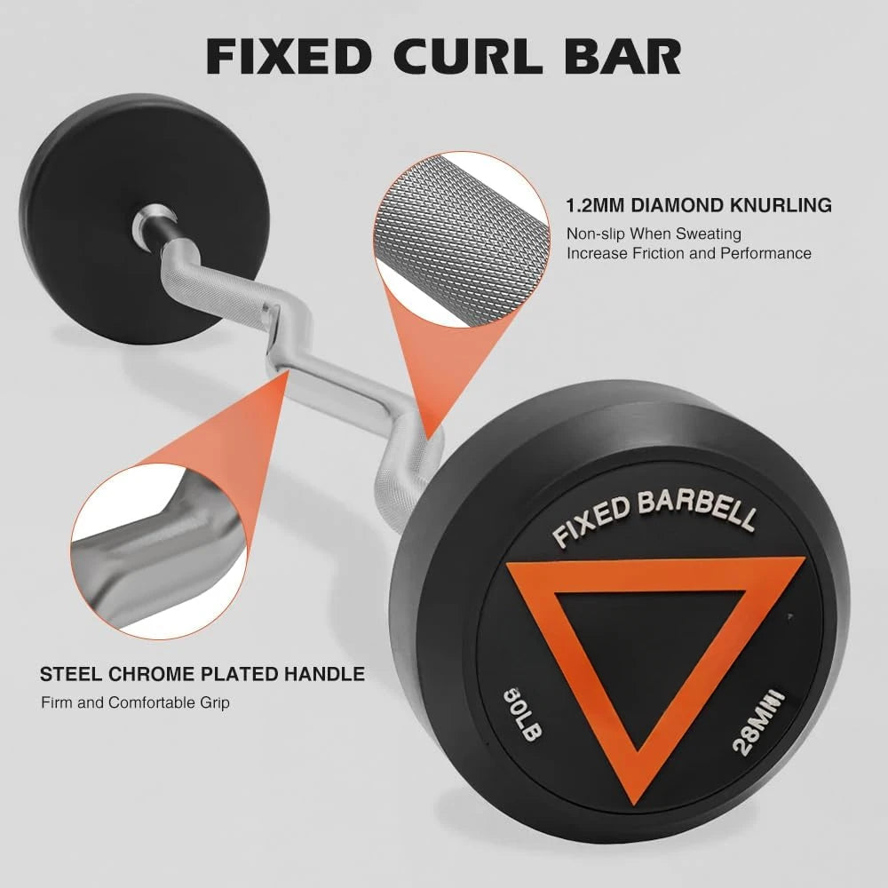Pre-Loaded Weights EZ Curl Solid Steel Barbells, Weighted Bar for Weightlifting Exercise, Bodybuilding, Strength Training