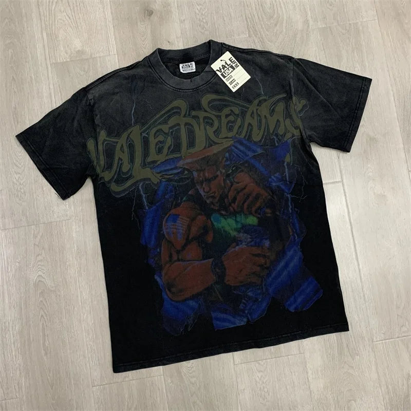 25SS Summer New VALLEY T-Shirts American Washed Pure Cotton Vale Hot Drill Letter Short Sleeve