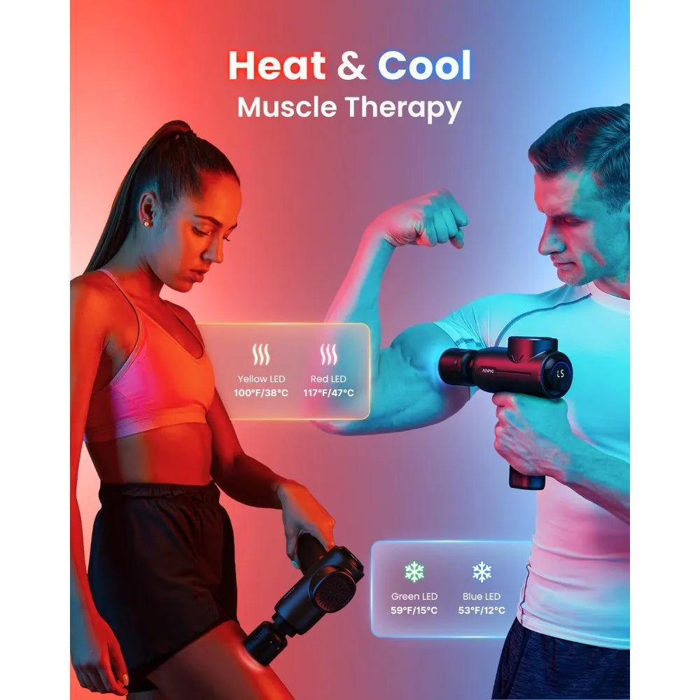 Massage gun with hot and cold, deep tissue percussion muscle massage gun portable Bluetooth and charging stand