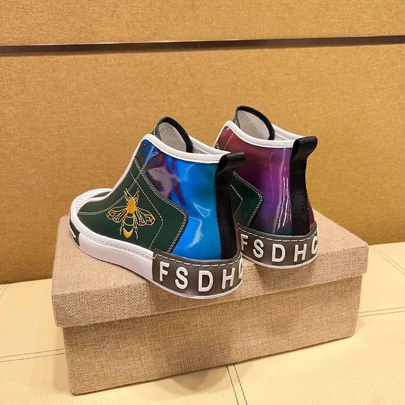 New High-top plush Men's Genuine leather embroidery Bees Sports shoes Luxury fashion Lace-up shoes sneaker Running shoes
