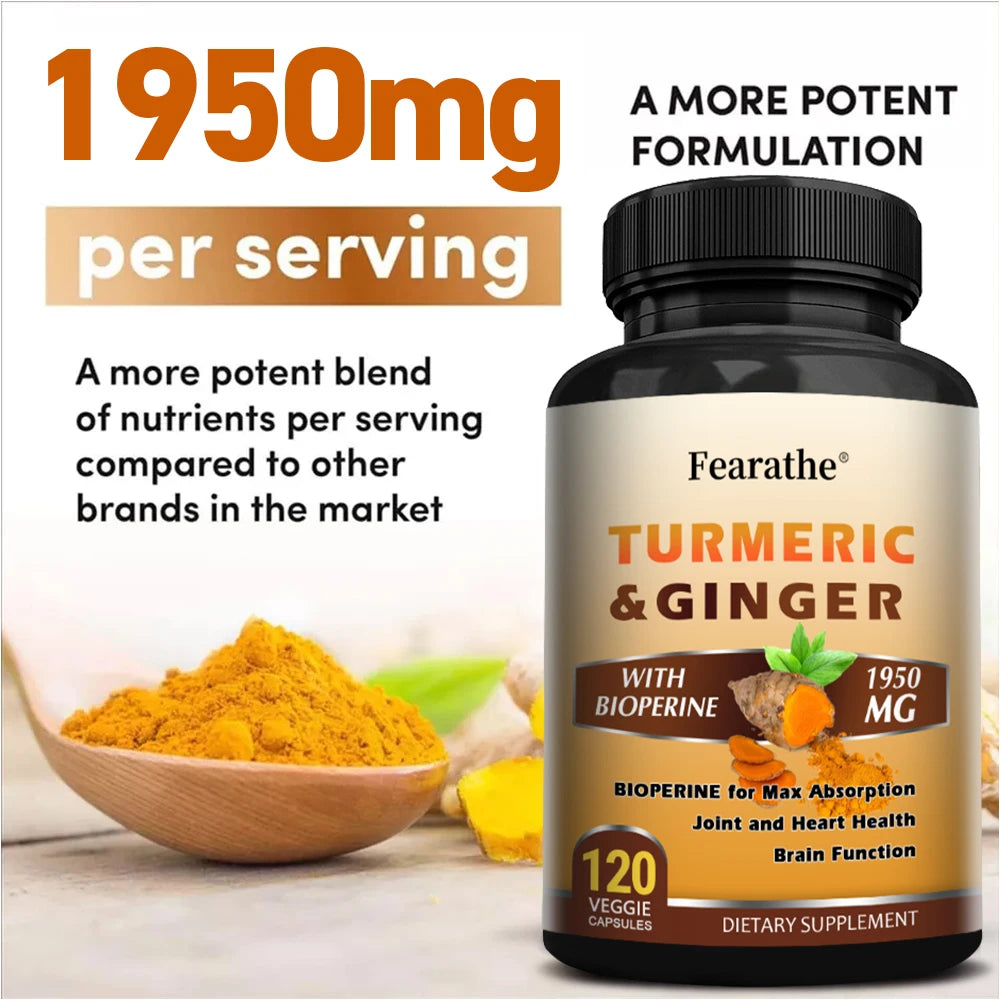 Turmeric Ginger Capsules with BioPerine 1950 Mg for Joint and Heart Support