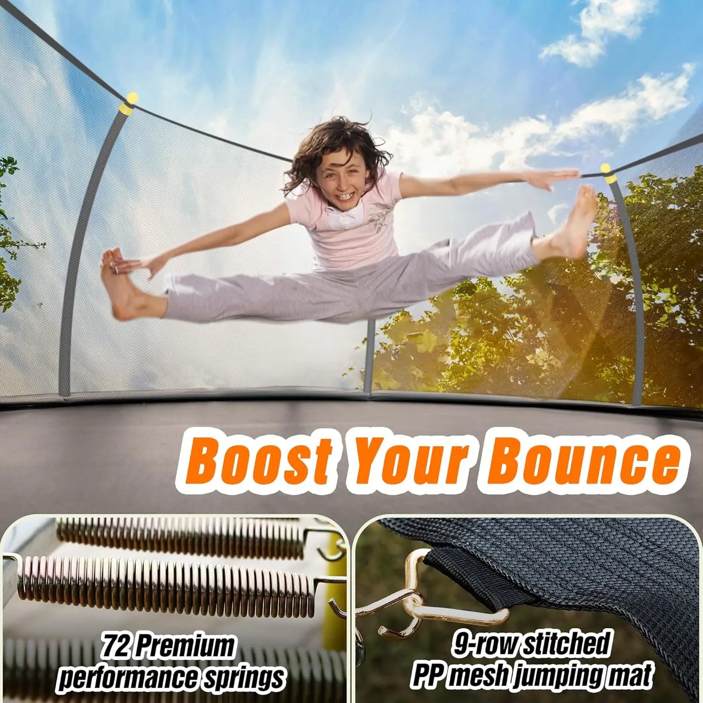 12FT Pumpkin Trampoline, Trampoline Outdoor with Basketball Hoop, Enclosure Net and Ladder, Recreational Trampoline