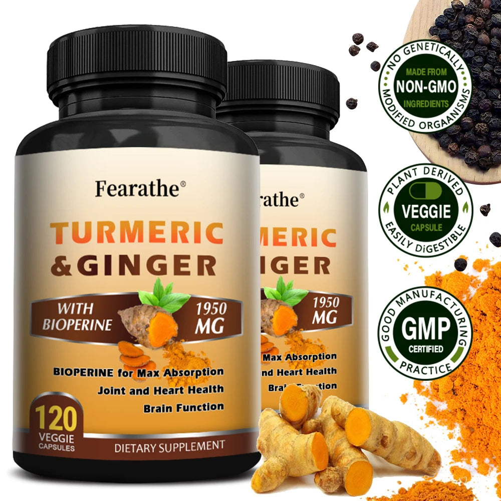 Turmeric Ginger Capsules with BioPerine 1950 Mg for Joint and Heart Support