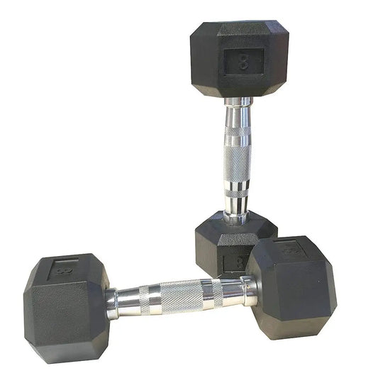 8LB Rubber Coated Solid Cast Iron Dumbbells Set 2 Pieces with Chrome Handle Hexagon Design