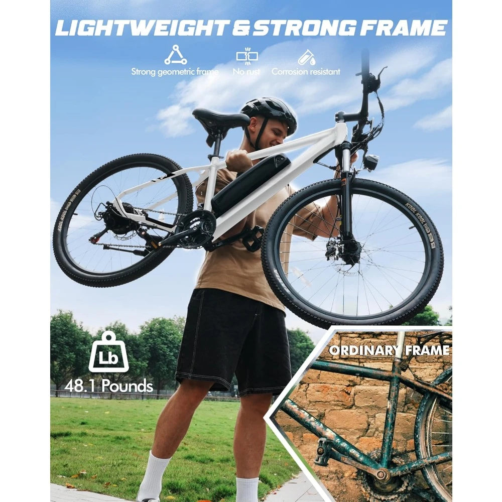 Electric Bike 21 Speed Mountain Lightweight Ebike with Peak 750W Brushless Motor 375Wh Removable Battery