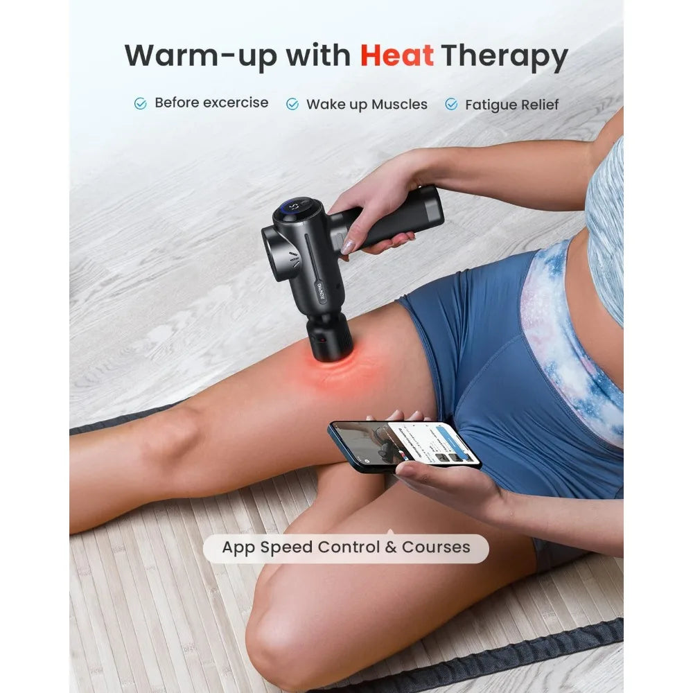 Massage gun with hot and cold, deep tissue percussion muscle massage gun portable Bluetooth and charging stand