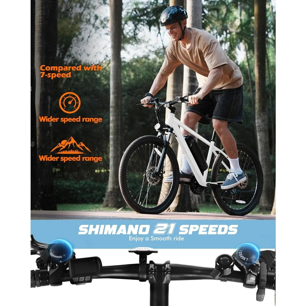 Electric Bike 21 Speed Mountain Lightweight Ebike with Peak 750W Brushless Motor 375Wh Removable Battery