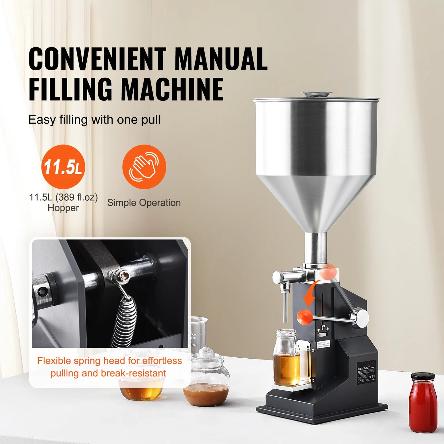 SucceBuy 5-100ml Manual Paste Liquid Filling Machine Stainless Steel Adjustable Bottle Filler with Hopper for Water Oil Honey