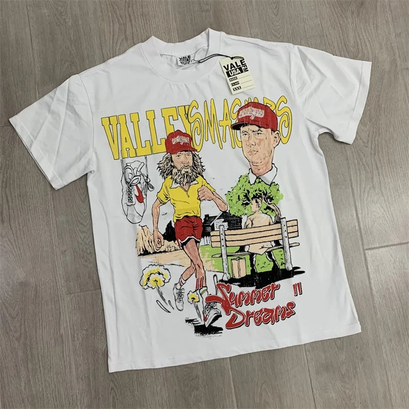 25SS Summer New VALLEY T-Shirts American Washed Pure Cotton Vale Hot Drill Letter Short Sleeve