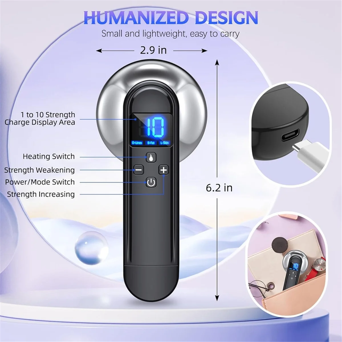 AAA87 Body Sculpting Machine - Professional Handheld Cordless Cellulite Massager - Suitable for Belly, Neck, Legs, Hip, Arms