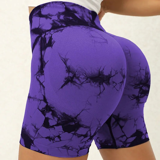 Tie-Dye Yoga Shorts for Women High Elastic Gym Shorts Push Up Sports Shorts Running Workout Fitness Women Short Sports Leggings
