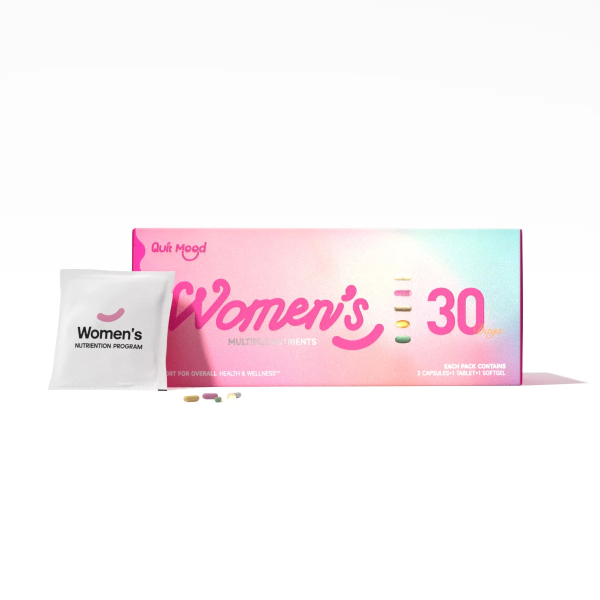 Quit mood-Women's 5-in-1 Daily Supplement | Multivitamin, Stress+Bone+Skin Support, Anti-aging | D3K2,NAD+ & Probiotics (30 Day)