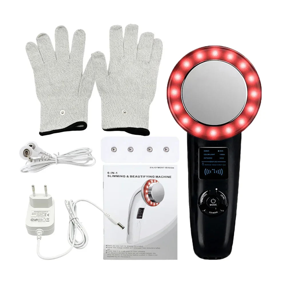 6 in1 EMS Ultrasound Cavitation Galvanic Ultrasound Body Massager Face Lifting Machine Infrared Therapy Facial Skin Care Tools