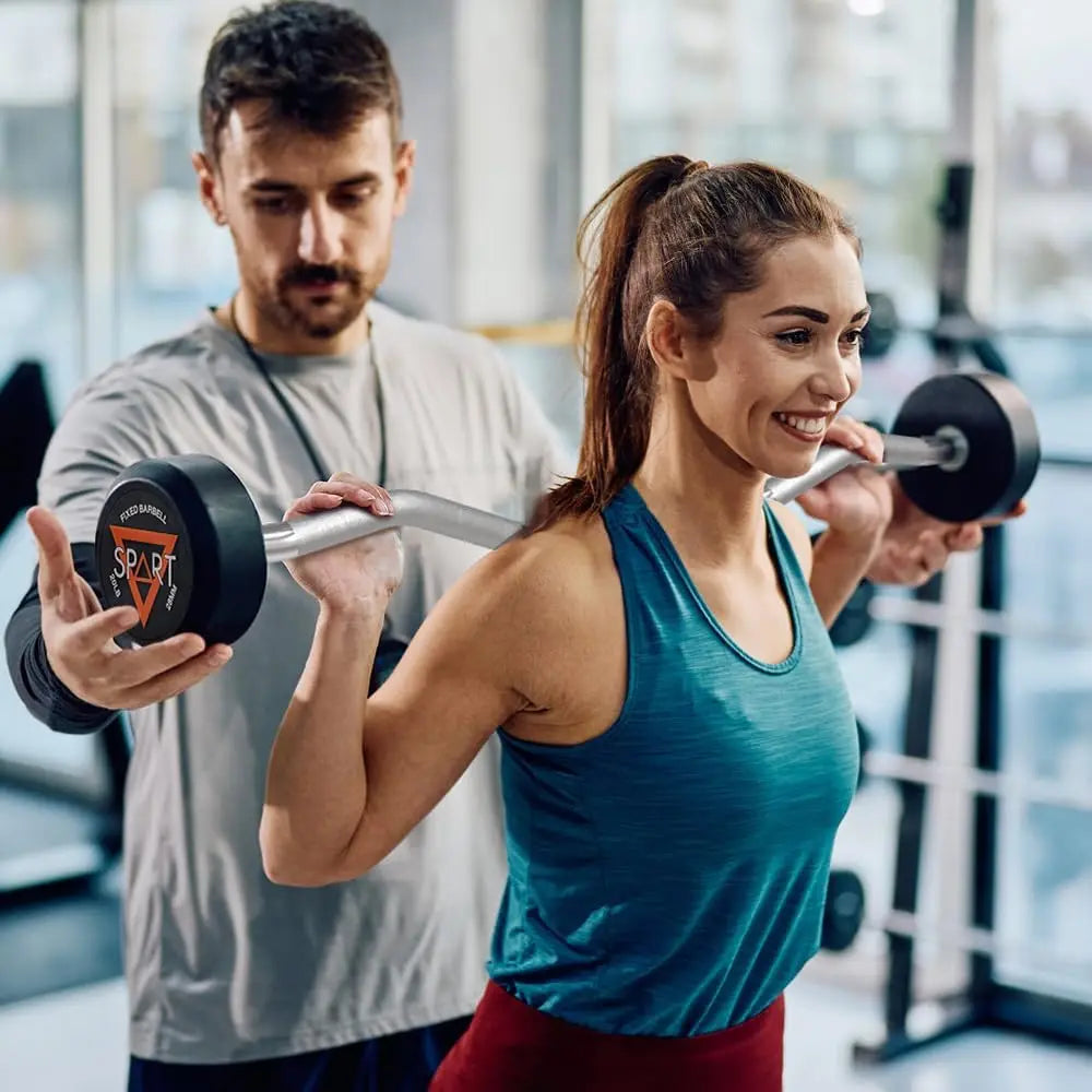Pre-Loaded Weights EZ Curl Solid Steel Barbells, Weighted Bar for Weightlifting Exercise, Bodybuilding, Strength Training