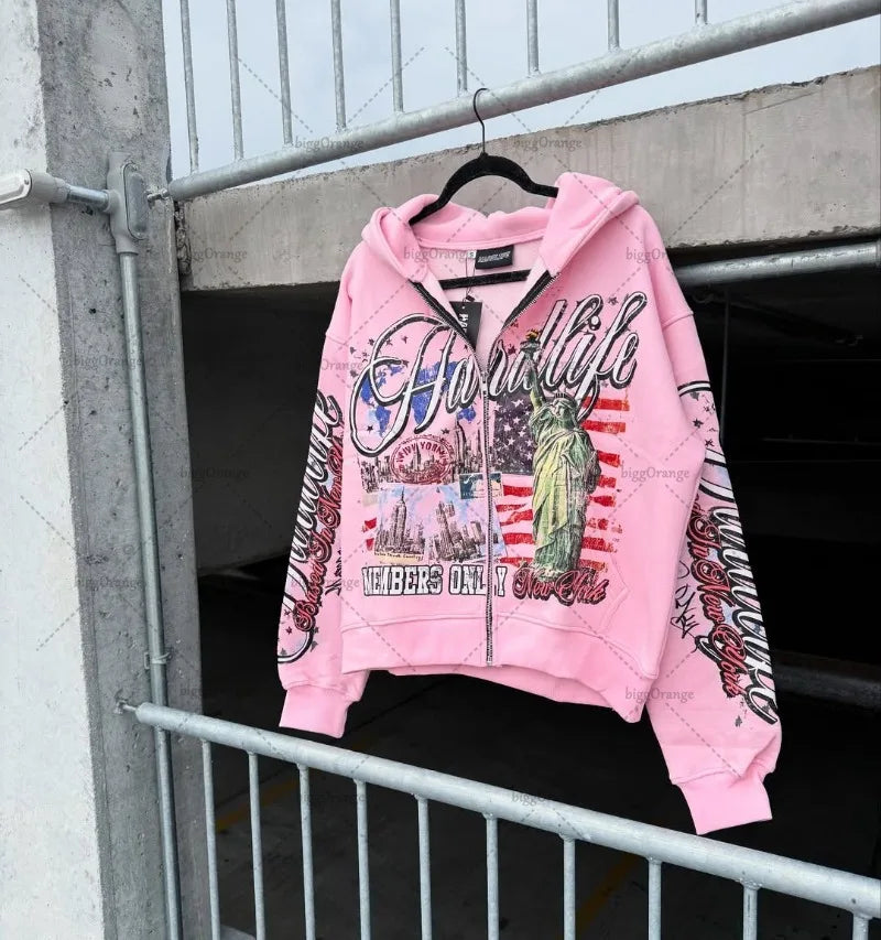 New Hip-hop Trendy Y2K Streetwear American Retro Letter Print Oversized Sweatshirt Men Harajuku Colorful Casual Hoodie Women