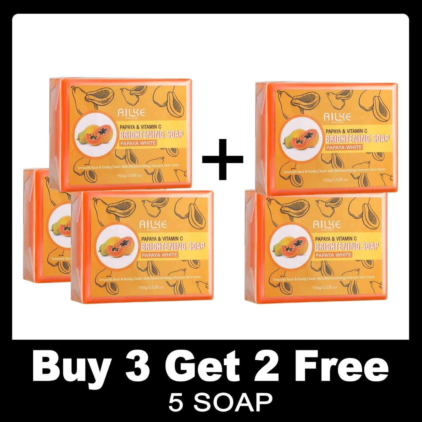 AILKE Skin Brightening Soap -Organic Papaya Soap For Radiant Skin, Clean Stains, Improves Dull Skin, For Face & Body & Hands