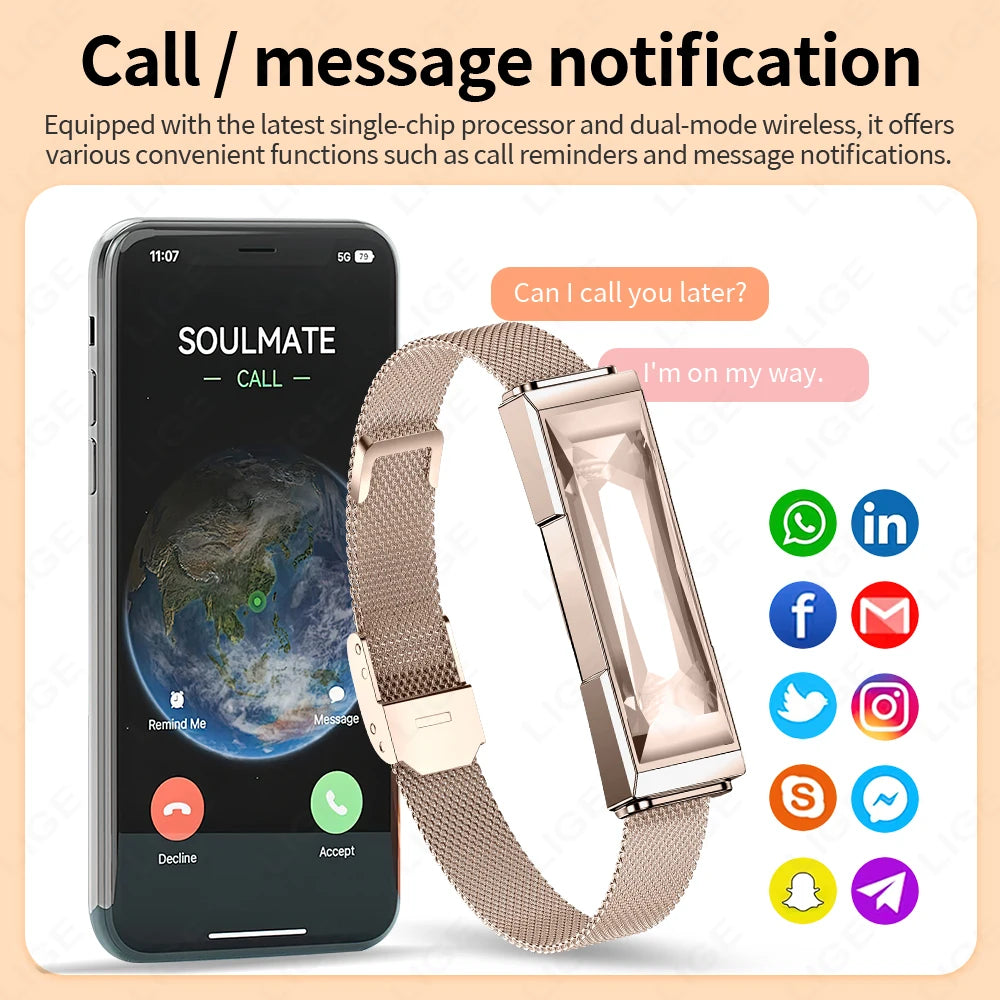 LIGE Luxury Crystal Smart Bracelet Men Women Waterproof Fitness Activity Tracker Heart Rate Sleep Monitor Pedometer Smart Watch